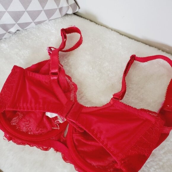 Parfait Unlined Red Lace Sexy Full Coverage Bra 30F - Picture 3 of 5